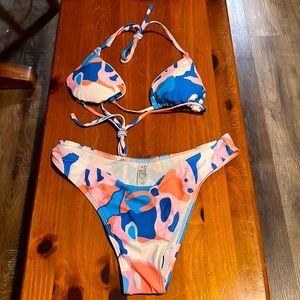 Brand: SHEIN, size: small, color: pink, coral, blue, and white, type: bikini